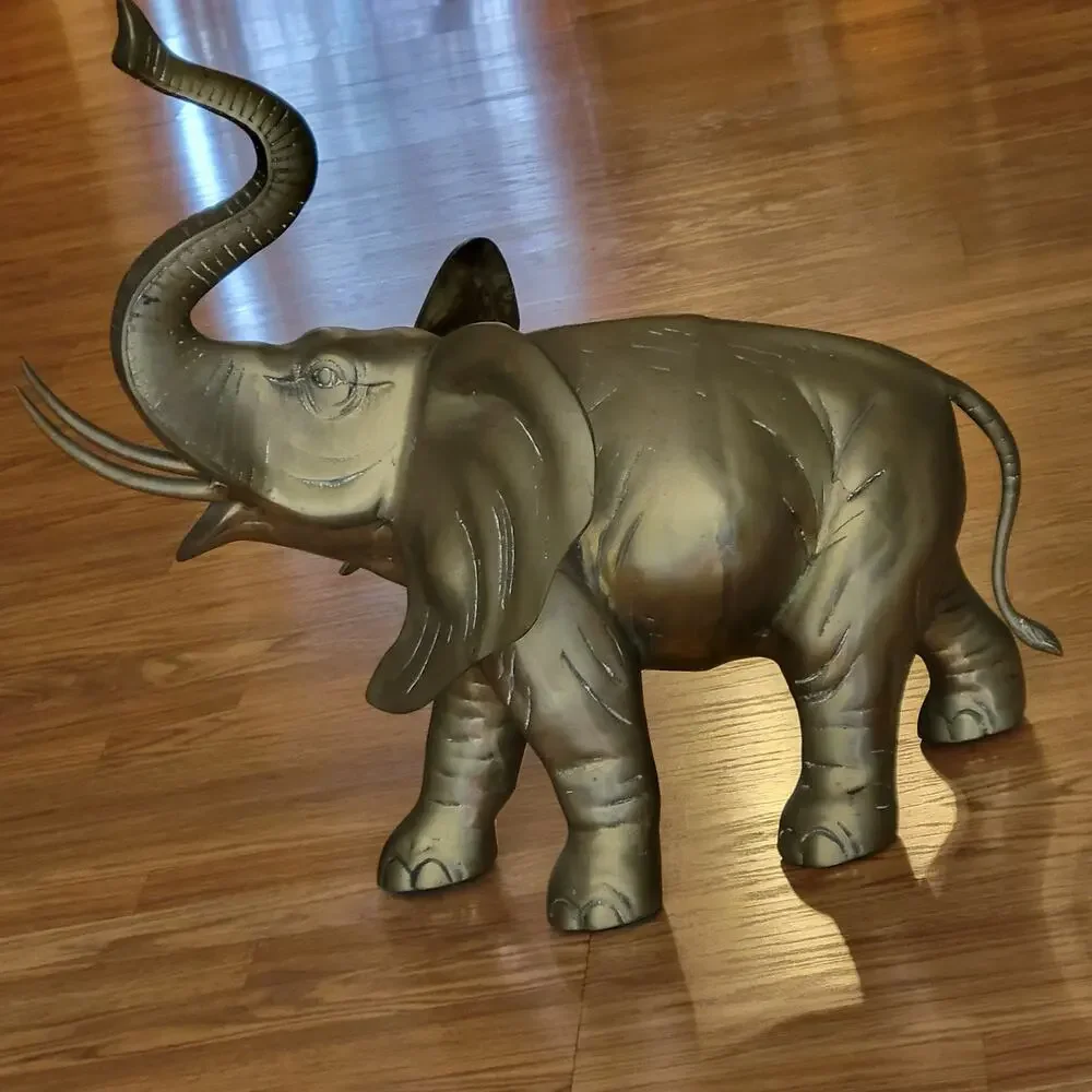 Vintage Brass Elephant Sculpture trunk up Enormous Very Large Heavy Weight 23lb